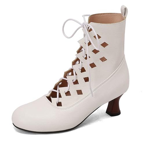 Gicoiz Damen Runde Zehen Kitten Stiefel Chelsea Motorradstiefel Sommer Schnüren Mesh Ankle Stiefeletten Strappy Gladiator Winter Brogue Chukka Weiß Gr 39 EU-40Cn von Gicoiz