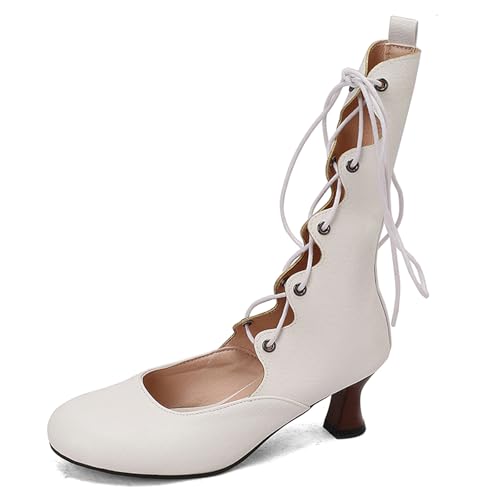 Gicoiz Damen Runde Zehen Kitten Stiefel Chelsea Motorradstiefel Sommer Schnüren Mesh Ankle Stiefeletten Strappy Gladiator Winter Brogue Chukka Weiß Gr 43 EU-45Cn von Gicoiz