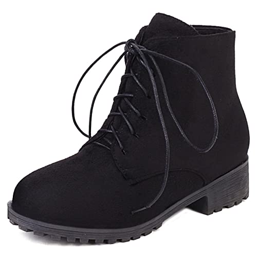 Gicoiz Damen Runde Zehen Klassische Combat Chukka Stiefeletten Mode Schnüren Snakeskin Leopard Military Leisure Blockabsatz Stiefel Denim Stiefeletten Schwarz Gr 33 EU von Gicoiz
