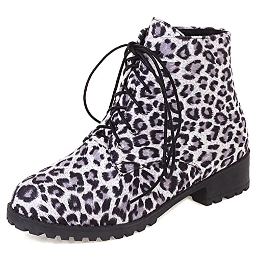 Gicoiz Damen Runde Zehen Klassische Combat Chukka Stiefeletten Mode Schnüren Snakeskin Leopard Military Leisure Blockabsatz Stiefel Denim Stiefeletten Weiß Gr 43 EU-45Cn von Gicoiz