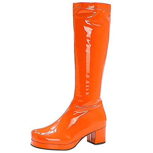 Gicoiz Damen Runde Zehen Lack Kniehohe Stiefel Winter Mode Equestrian Plateau Blockabsatz Stiefel Warm Schnüren Military Biker Stiefeletten Orange Gr 37 EU-38Cn von Gicoiz