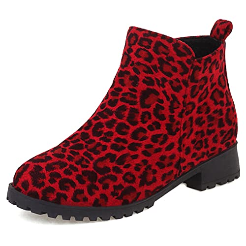 Gicoiz Damen Runde Zehen Leisure Ohne Verschluss Chelsea Stiefel Komfort Block Mitte Absatz Stiefel Winter Mode Ankle Stiefeletten Wildleder Klassische Schuhe Leopard-Rot Gr 43 EU-45Cn von Gicoiz