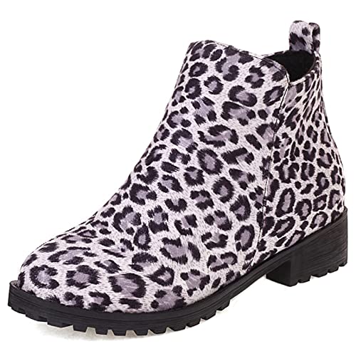 Gicoiz Damen Runde Zehen Leisure Ohne Verschluss Chelsea Stiefel Komfort Block Mitte Absatz Stiefel Winter Mode Ankle Stiefeletten Wildleder Klassische Schuhe Leopard-Weiß Gr 39 EU-40Cn von Gicoiz