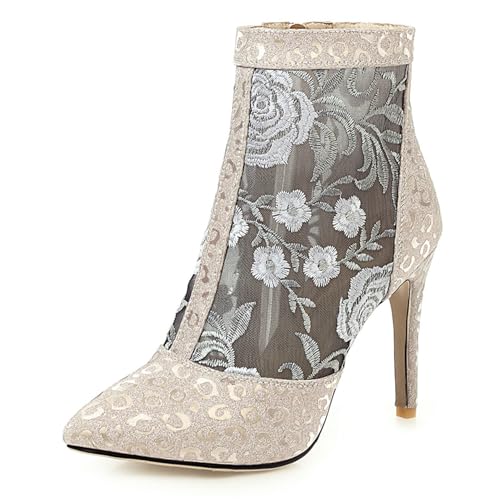 Gicoiz Damen Sommer Bestickt Stiletto Mittelhohe Stiefel Elegant Stiefeletten Zip Hochzeit Peep Toe Schnüren Pointed Toe Mesh Stiefeletten Gold Gr 40.5 EU-42Cn Gicoiz Damen Sommer Bestickt Stiletto Mittelhohe Stiefel Elegant Stiefeletten Zip Hochzeit Peep Toe Schnüren Pointed Toe Mesh Stiefeletten Gold Gr 40.5 EU-42Cn von Gicoiz