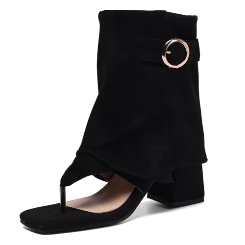 Gicoiz Damen Sommer Block Stiefel Vintage Gladiator Stiefeletten Strand Flip Flops Mode Wildleder Halbschaft Romisch Stiefel Zip Schwarz Gr 34 EU von Gicoiz