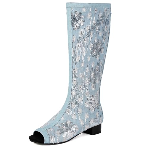 Gicoiz Damen Sommer Hochzeit Pailletten Peep Toe Kniehohe Stiefel Atmungsaktiv Mode Low Blockabsatz Zip Mesh Booty Light-Blau Gr 44 EU-46Cn Gicoiz Damen Sommer Hochzeit Pailletten Peep Toe Kniehohe Stiefel Atmungsaktiv Mode Low Blockabsatz Zip Mesh Booty Light-Blau Gr 44 EU-46Cn von Gicoiz