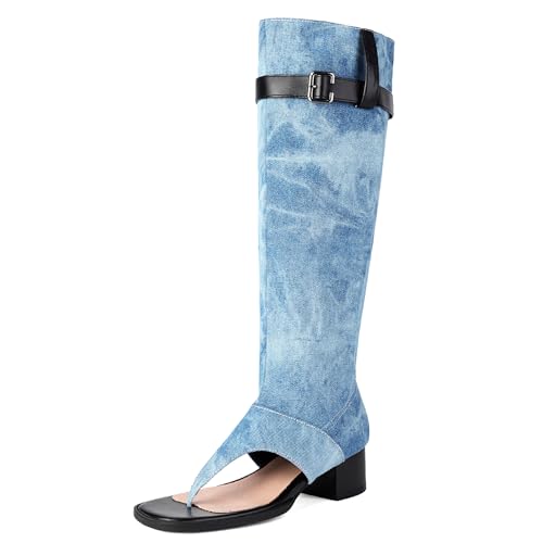 Gicoiz Damen Sommer Mode Offene Zeh Blockabsatz Stiefel Leisure Equestrian Ohne Verschluss Schnalle Gladiator Romisch Halbschaft Stiefeletten Blau Gr 33 EU Gicoiz Damen Sommer Mode Offene Zeh Blockabsatz Stiefel Leisure Equestrian Ohne Verschluss Schnalle Gladiator Romisch Halbschaft Stiefeletten Blau Gr 33 EU von Gicoiz