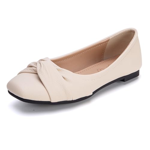 Gicoiz Damen Square Toe Ballet Flach Schuhe Foldable Ballerina Dolly Schuhe Foldable Ohne Verschluss Arbeit Loafer Leisure Pantoffeln Bogen Aprikose Gr 43 EU-45Cn von Gicoiz