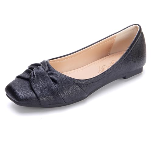 Gicoiz Damen Square Toe Ballet Flach Schuhe Foldable Ballerina Dolly Schuhe Foldable Ohne Verschluss Arbeit Loafer Leisure Pantoffeln Bogen Schwarz Gr 40 EU-41Cn von Gicoiz