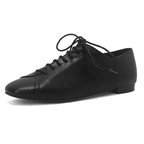 Gicoiz Damen Square Toe Derby Oxford Schnüren Flach Niedrige Absatz Arbeit Schuhe Walking Buro Formal Prom Ballet Männer Pumps Schwarz Gr 41 EU-43Cn von Gicoiz