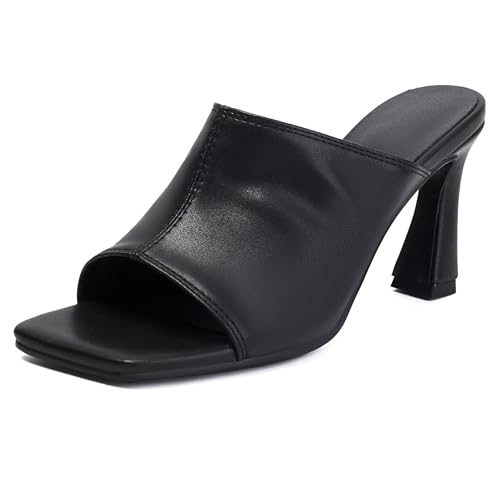 Gicoiz Damen Stiletto High Sandalen Mules Pantoffeln Offene Zeh Bride Hochzeit Hausschuhe Pantoffeln Sandals Elegant Mesh Leopard Party Schuhe Schwarz Gr 44 EU-46Cn von Gicoiz