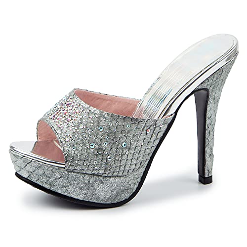 Gicoiz Damen Stiletto Mule Plateau Höhe Ferse Glitzer Sandalen Peep Toe Mode Party Peep Toe Sommer Hausschuhe Pantoffeln Pantoffeln Hochzeit Silber Gr 41 EU-43Cn von Gicoiz