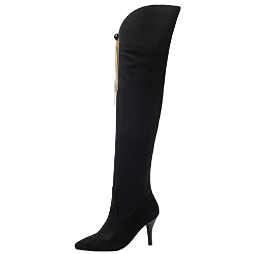 Gicoiz Damen Stilettos Overknee Stiefel Party Bridal Winter Warm Abendschuhe Elegant Lack Thigh High Long Stiefeletten Mode Schwarz Gr 40.5 EU-42Cn von Gicoiz