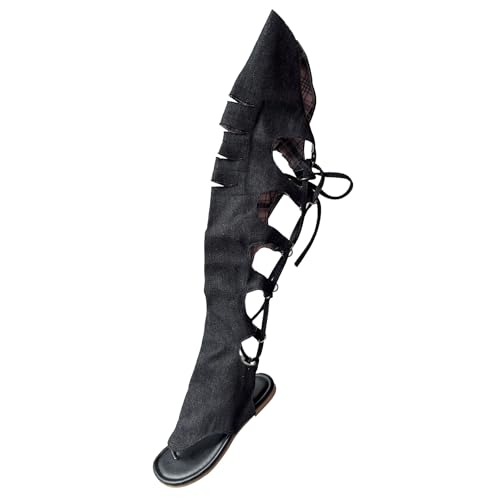 Gicoiz Damen Strand Komfort Overknees Gladiator Stiefel Schnüren Sommer Strappy Romisch Sandals Flip Flops Slippers Schwarz Gr 40 EU-41Cn von Gicoiz