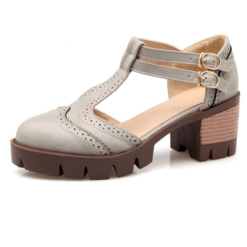 Gicoiz Damen T-Spange Mary Jane Brogue Sandals Plateau Block Sandalen Runde Zehen Retro Mary Jane Buro Arbeit Schuhe Sommer Grau Gr 41 EU-43Cn Gicoiz Damen T-Spange Mary Jane Brogue Sandals Plateau Block Sandalen Runde Zehen Retro Mary Jane Buro Arbeit Schuhe Sommer Grau Gr 41 EU-43Cn von Gicoiz