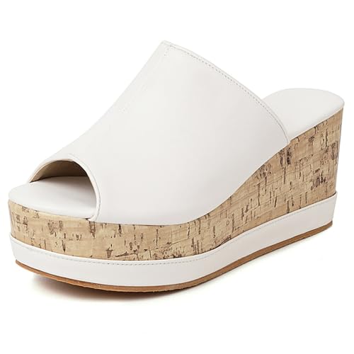 Gicoiz Flip Flop Damen Plateau Keilabsatz Strand Pantoffeln Geringes Gewicht Peep Toe Mule Hausschuhe Pantoffeln Damen Komfort Sommer Sandales Weiß Gr 37 EU-38Cn von Gicoiz