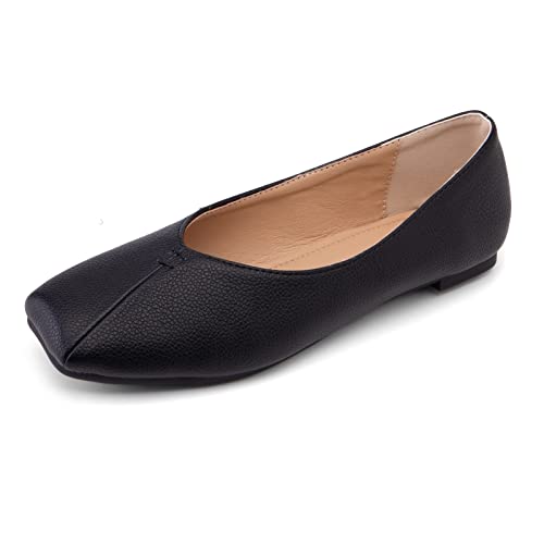 Gicoiz Foldable Ballet Flach Schuhe Damen Square Toe Loafer Pantoffeln Komfort Arbeit Dolly Schuhe Ohne Verschluss Buro Hochzeit Ballerinas Schwarz Gr 47 EU-49Cn von Gicoiz