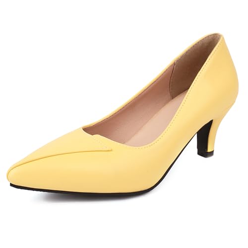 Gicoiz Formal Kitten Schuhe Damen Pointed Toe Hochzeit Schuhe Ohne Verschluss Buro Formal Komfort Low Mittlere Fersenpumpe Abend Gelb Gr 36 EU von Gicoiz