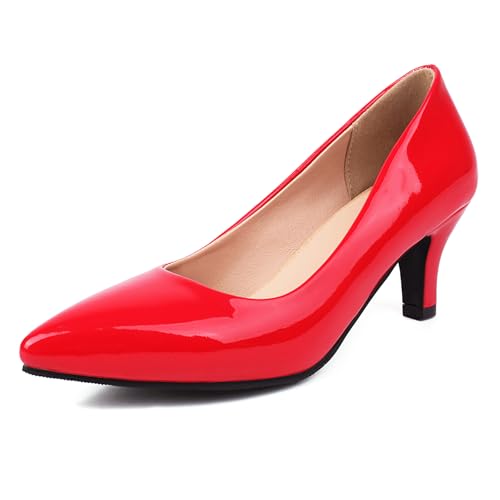 Gicoiz Formal Kitten Schuhe Damen Pointed Toe Hochzeit Schuhe Ohne Verschluss Buro Formal Komfort Low Mittlere Fersenpumpe Abend Rot Gr 46 EU-48Cn von Gicoiz