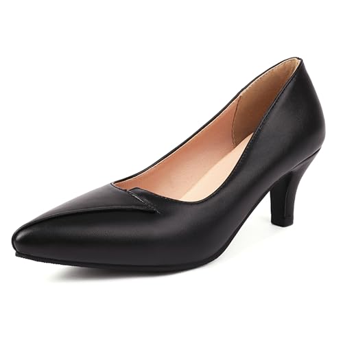 Gicoiz Formal Kitten Schuhe Damen Pointed Toe Hochzeit Schuhe Ohne Verschluss Buro Formal Komfort Low Mittlere Fersenpumpe Abend Schwarz Gr 39 EU-40Cn von Gicoiz