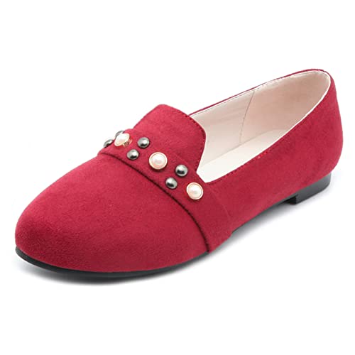 Gicoiz Fußkleidung Arbeit Loafer Damen Runde Zehen Ballet Flach Schuhe Pantoffeln Ohne Verschluss Leisure Walking Pantoffeln Wildleder Klassische Dolly Schuhe Comfy Rose-Rot Gr 39 EU-40Cn von Gicoiz