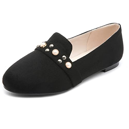 Gicoiz Fußkleidung Arbeit Loafer Damen Runde Zehen Ballet Flach Schuhe Pantoffeln Ohne Verschluss Leisure Walking Pantoffeln Wildleder Klassische Dolly Schuhe Comfy Schwarz Gr 46 EU-48Cn von Gicoiz
