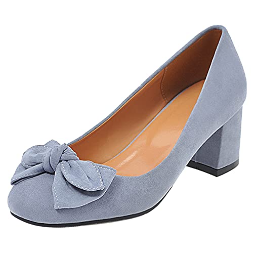 Gicoiz Fußkleidung Damen Basic Comfy Square Toe Ohne Verschluss Wildleder Blockabsatz Pump Hochzeit Formal Geschlossen Buro Arbeit Abendschuhe Bogen Blau Gr 43 EU-45Cn von Gicoiz