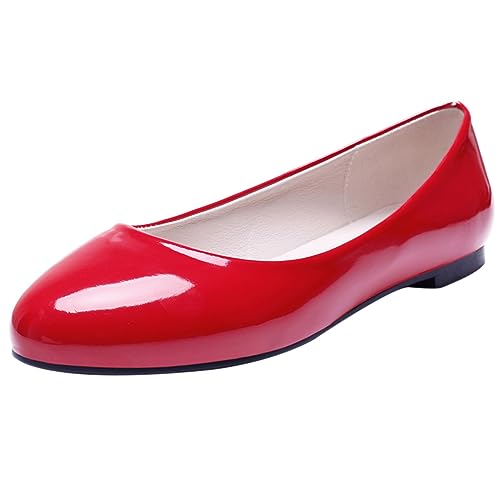 Gicoiz Fußkleidung Damen Runde Zehen Lack Ballet Flach Schuhe Ohne Verschluss Leisure Dolly Schuhe Komfort Arbeit Hochzeit Loafer Buro Formal Schuhe Rot Gr 45 EU-47Cn von Gicoiz