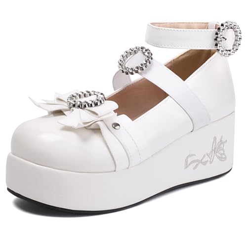 Gicoiz Gothic Mary Jane Damen Lack Bogen Pumps Keilabsatz Mitte Absatz Damen Schuluniform Knöchelriemchen Ballet Runde Zehen Plateau Schuhe Weiß Gr 38 EU-39Cn Gicoiz Gothic Mary Jane Damen Lack Bogen Pumps Keilabsatz Mitte Absatz Damen Schuluniform Knöchelriemchen Ballet Runde Zehen Plateau Schuhe Weiß Gr 38 EU-39Cn von Gicoiz