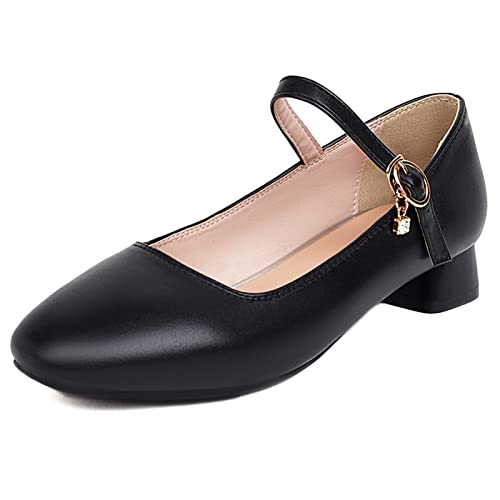 Gicoiz Hochzeit Mary Jane Damen Block Niedrige Absatz Komfort Pump Knöchelriemchen Square Toe Mode Party Buro Arbeit Formal Schuhe Shiny Schwarz Gr 42 EU-44Cn von Gicoiz