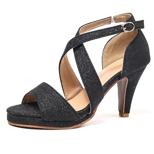 Gicoiz Hochzeit Stilettos Gladiator Bride Sandals Offene Zeh Schnalle Knöchelriemchen Sommer Damen Elegant Plateau Höhe Ferse Party Schwarz Gr 44 EU-46Cn von Gicoiz