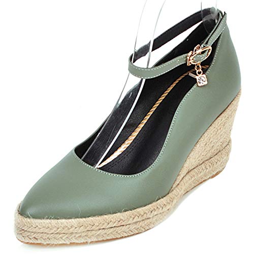 Gicoiz Keilabsatz Plateau Espadrille Damen Pointed Toe Pump Knöchelriemchen Lovely Polka Dot Hochzeit Party Abendschuhe Mode Grün Gr 37 EU-38Cn von Gicoiz