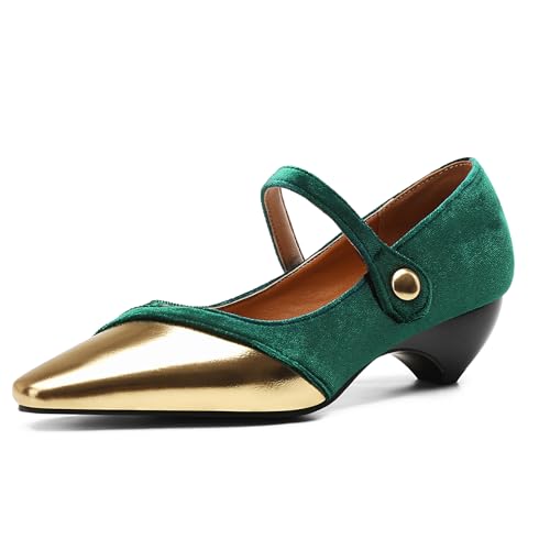 Gicoiz Kitten Heel Mary Jane Pointed Toe Damen Formal Schuhe Hochzeit Abend Komfort Niedrige Fersenpumpe Knöchelriemchen Arbeit Grün Gr 40 EU-41Cn von Gicoiz