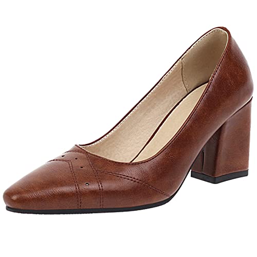 Gicoiz Klassische Arbeit Blockabsatz Schuhe Damen Pointed Toe Pump Ohne Verschluss Mode Snakeskin Party Höhe Ferse Pump Buro Brogue Braun Gr 40.5 EU-42Cn von Gicoiz