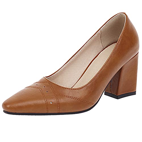 Gicoiz Klassische Arbeit Blockabsatz Schuhe Damen Pointed Toe Pump Ohne Verschluss Mode Snakeskin Party Höhe Ferse Pump Buro Brogue Gelb Gr 38 EU-39Cn von Gicoiz