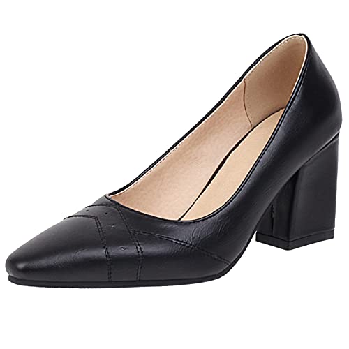Gicoiz Klassische Arbeit Blockabsatz Schuhe Damen Pointed Toe Pump Ohne Verschluss Mode Snakeskin Party Höhe Ferse Pump Buro Brogue Schwarz Gr 37 EU-38Cn von Gicoiz