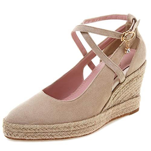 Gicoiz Knöchelriemchen Espadrille Damen Keilabsatz Pump Pointed Toe Mode Schnalle Plateau Sommer Leisure Slingback Schuhe Beige Gr 39 EU-40Cn von Gicoiz