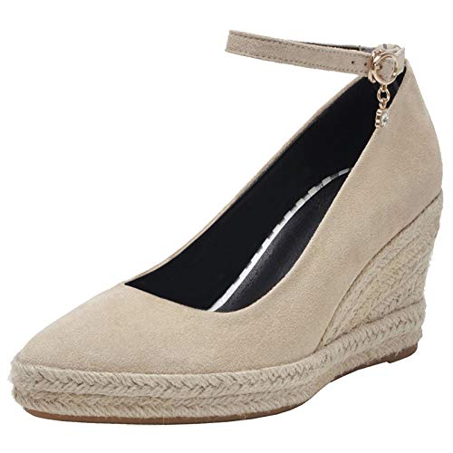 Gicoiz Knöchelriemchen Espadrille Damen Keilabsatz Pump Pointed Toe Mode Schnalle Plateau Sommer Leisure Slingback Schuhe Beige Gr 40.5 EU-42Cn von Gicoiz