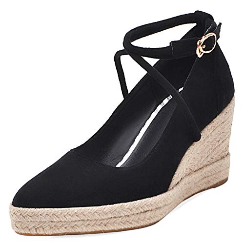 Gicoiz Knöchelriemchen Espadrille Damen Keilabsatz Pump Pointed Toe Mode Schnalle Plateau Sommer Leisure Slingback Schuhe Schwarz Gr 40 EU-41Cn von Gicoiz
