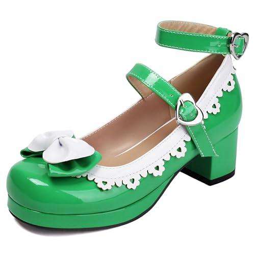 Gicoiz Lack Mary Jane Bogen Damen Mitte Blockabsatz Pumps Süß Komfort Runde Zehen Damen Sommer Schuluniform Lolita Party Plateau Schuhe Grün Gr 39 EU-40Cn Gicoiz Lack Mary Jane Bogen Damen Mitte Blockabsatz Pumps Süß Komfort Runde Zehen Damen Sommer Schuluniform Lolita Party Plateau Schuhe Grün Gr 39 EU-40Cn von Gicoiz
