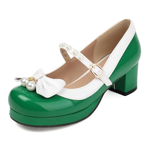 Gicoiz Lack Mary Jane Bogen Damen Mitte Blockabsatz Pumps Süß Komfort Runde Zehen Damen Sommer Schuluniform Lolita Party Plateau Schuhe Grün Gr 41 EU-43Cn Gicoiz Lack Mary Jane Bogen Damen Mitte Blockabsatz Pumps Süß Komfort Runde Zehen Damen Sommer Schuluniform Lolita Party Plateau Schuhe Grün Gr 41 EU-43Cn von Gicoiz