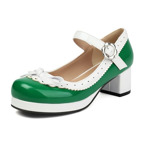 Gicoiz Lack Mary Jane Bogen Damen Mitte Blockabsatz Pumps Süß Komfort Runde Zehen Damen Sommer Schuluniform Lolita Party Plateau Schuhe Grün Gr 47 EU-49Cn Gicoiz Lack Mary Jane Bogen Damen Mitte Blockabsatz Pumps Süß Komfort Runde Zehen Damen Sommer Schuluniform Lolita Party Plateau Schuhe Grün Gr 47 EU-49Cn von Gicoiz