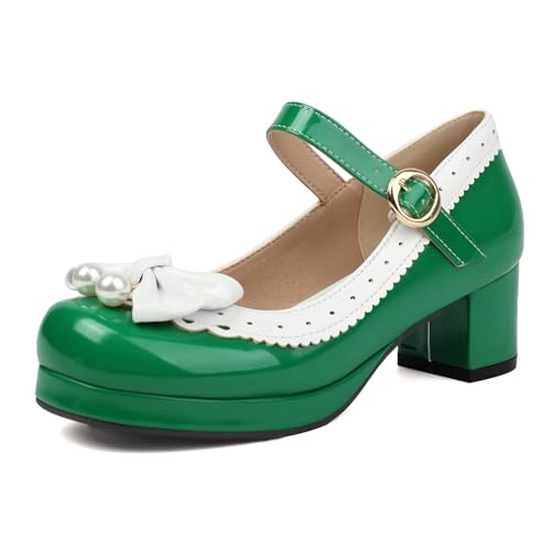 Gicoiz Lack Mary Jane Bogen Damen Mitte Blockabsatz Pumps Süß Komfort Runde Zehen Damen Sommer Schuluniform Lolita Party Plateau Schuhe Grün Gr 48 EU-50Cn Gicoiz Lack Mary Jane Bogen Damen Mitte Blockabsatz Pumps Süß Komfort Runde Zehen Damen Sommer Schuluniform Lolita Party Plateau Schuhe Grün Gr 48 EU-50Cn von Gicoiz