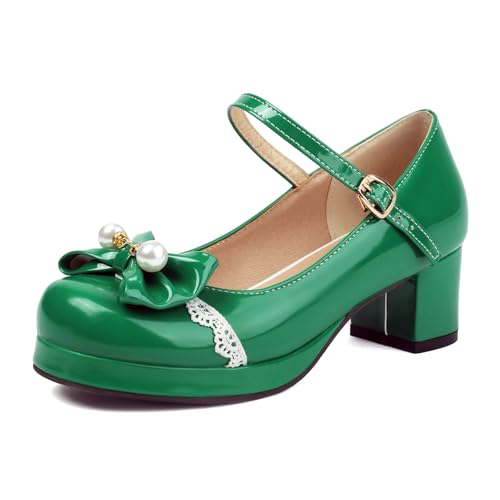 Gicoiz Lack Mary Jane Bogen Damen Mitte Blockabsatz Pumps Süß Komfort Runde Zehen Damen Sommer Schuluniform Lolita Party Plateau Schuhe Grün Gr 48 EU-50Cn Gicoiz Lack Mary Jane Bogen Damen Mitte Blockabsatz Pumps Süß Komfort Runde Zehen Damen Sommer Schuluniform Lolita Party Plateau Schuhe Grün Gr 48 EU-50Cn von Gicoiz
