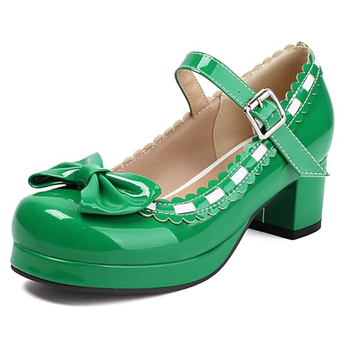 Gicoiz Lack Mary Jane Bogen Damen Mitte Blockabsatz Pumps Süß Komfort Runde Zehen Damen Sommer Schuluniform Lolita Party Plateau Schuhe Grün Gr 48 EU-50Cn Gicoiz Lack Mary Jane Bogen Damen Mitte Blockabsatz Pumps Süß Komfort Runde Zehen Damen Sommer Schuluniform Lolita Party Plateau Schuhe Grün Gr 48 EU-50Cn von Gicoiz