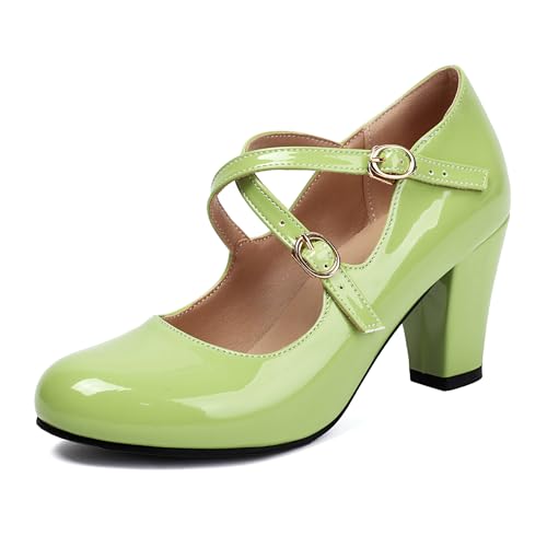Gicoiz Lack Mary Jane Damen Block Schuhe Party Schuhe Runde Zehen Elegant Hochzeit Bride Höhe Ferse Pumpe Schnüren Ballet Grün Gr 36.5 EU-37Cn Gicoiz Lack Mary Jane Damen Block Schuhe Party Schuhe Runde Zehen Elegant Hochzeit Bride Höhe Ferse Pumpe Schnüren Ballet Grün Gr 36.5 EU-37Cn von Gicoiz
