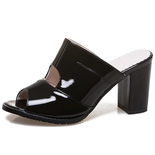 Gicoiz Lack Mules Damen Peep Toe Blockabsatz Hausschuhe Pantoffeln Sandals Chunky Sommer Pantoffeln Elegant Party Schuhe Ohne Verschluss Leisure Schwarz Gr 33 EU Gicoiz Lack Mules Damen Peep Toe Blockabsatz Hausschuhe Pantoffeln Sandals Chunky Sommer Pantoffeln Elegant Party Schuhe Ohne Verschluss Leisure Schwarz Gr 33 EU von Gicoiz