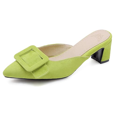 Gicoiz Low Blockabsatz Mule Damen Hausschuhe Pantoffeln Sandalen Pointed Toe Sommer Pantoffeln Draußen Ohne Verschluss Geschlossen Wildleder Grün Gr 43 EU-45Cn von Gicoiz