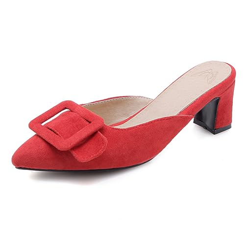 Gicoiz Low Blockabsatz Mule Damen Hausschuhe Pantoffeln Sandalen Pointed Toe Sommer Pantoffeln Draußen Ohne Verschluss Geschlossen Wildleder Rot Gr 31 EU von Gicoiz