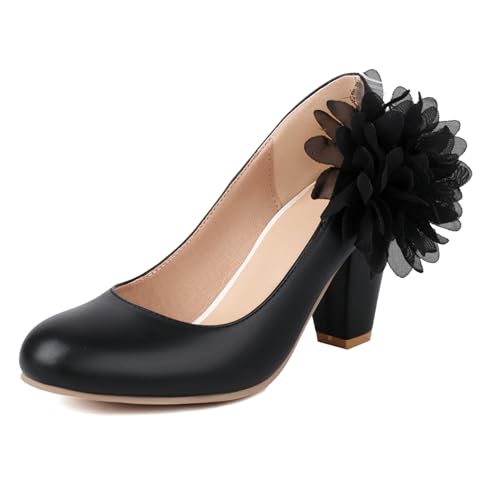 Gicoiz Mary Jane Bride Sommer Knöchelriemchen Hochzeit Schuhe Damen Block High Schuhe Party Runde Zehen Elegant Bogen Pumps Chunky Schwarz Gr 39 EU-40Cn von Gicoiz